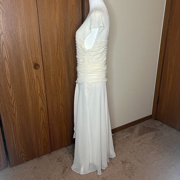 Vtg 90s Womens Maxi Dress 14 Ivory Ruched Broach Wedding Romantic Ethereal Angel - Picture 7 of 12